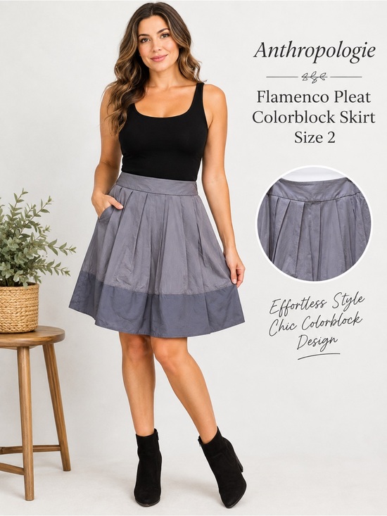 Anthropologie Dresses & Skirts - Anthropologie Elevenses Flamenco Pleat Colorblock Skirt Periwinkle Size 2